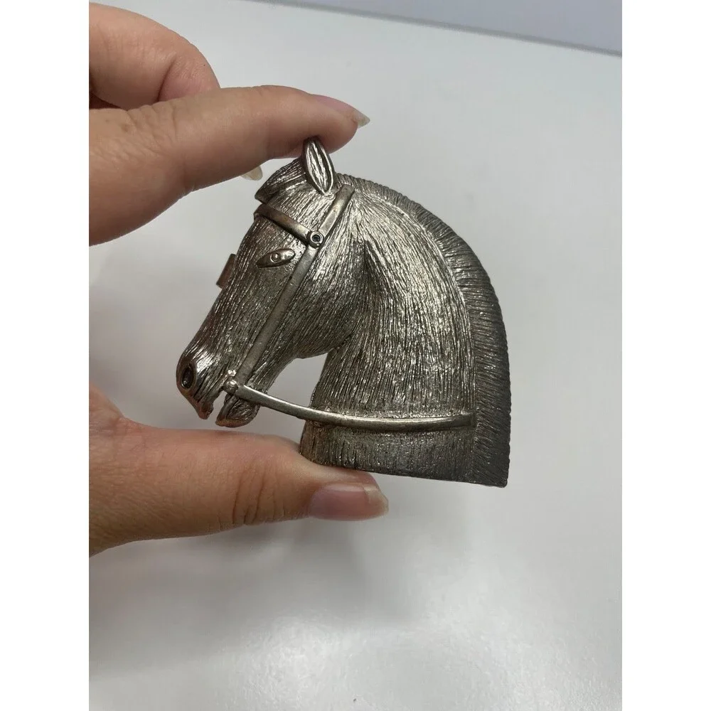 rare! Vintage Gay Boyer silver tone Horse Head Belt Buckle Equestrian